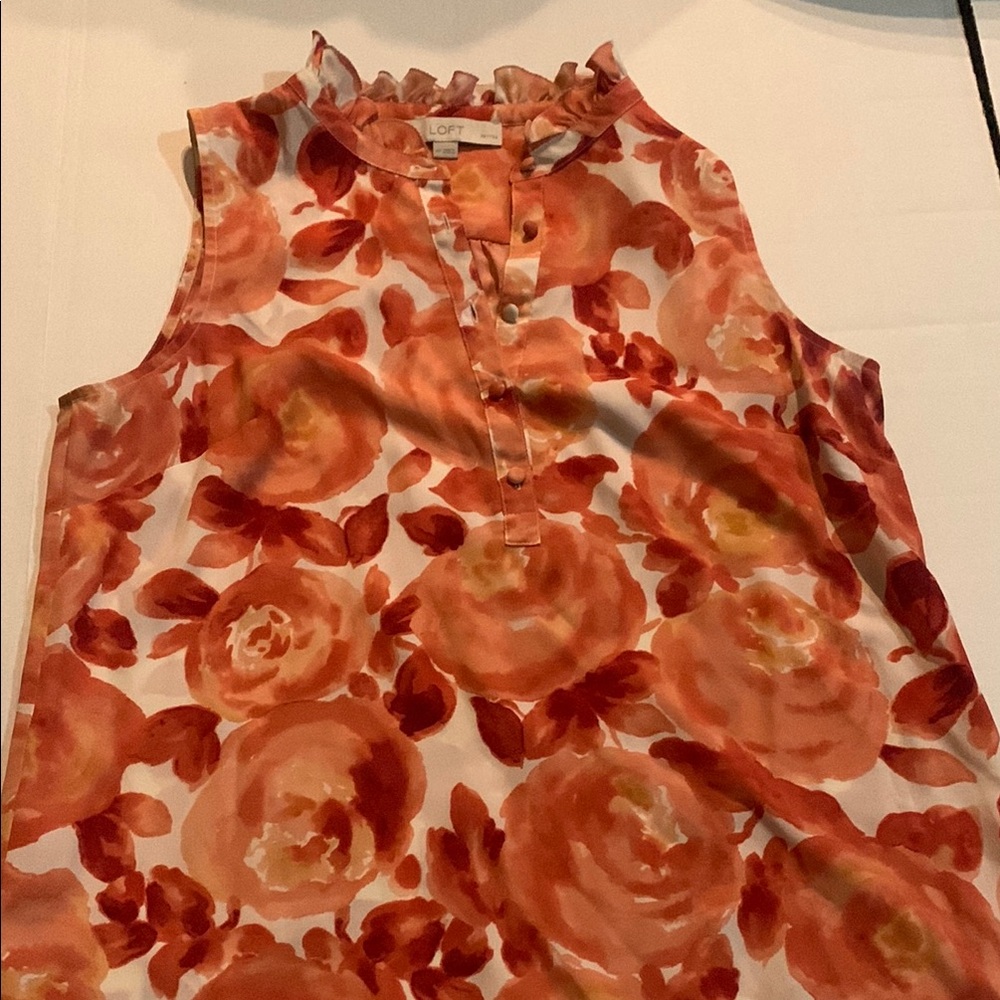 LOFT Women's Sleeveless Floral Blouse - Red and Orange
